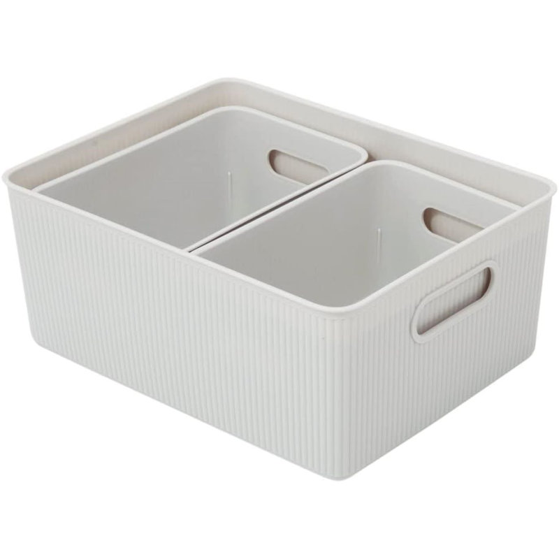 Ensemble de bacs de rangement en plastique nervuré, Fumé blanche