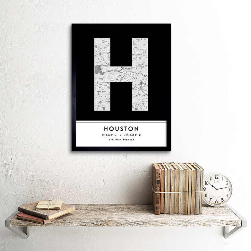 Houston City Map Houston Black & White - Single Picture Frame Typography