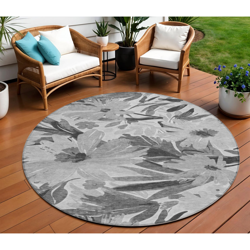 Tapis rond 8 po gris et gris anthracite