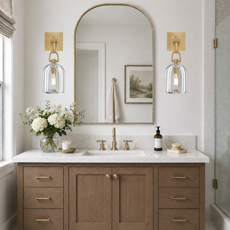 1-light Dimmable Modern Brass Wall Sconce With Bell Clear Glass, Brass