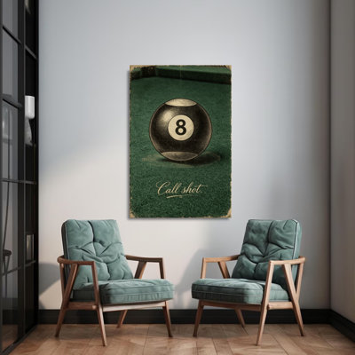 Art mural encadré sur le thème du billard: gros plan d'une balle de 8 sur une table en feutre vert, style de gravure rétro. Toile, affiche, peintures, cadeau idéal pour le salon, le couloir, la chambre à coucher, la décoration murale, la décoration de la pièce, prêt à être accroché, plat à plat