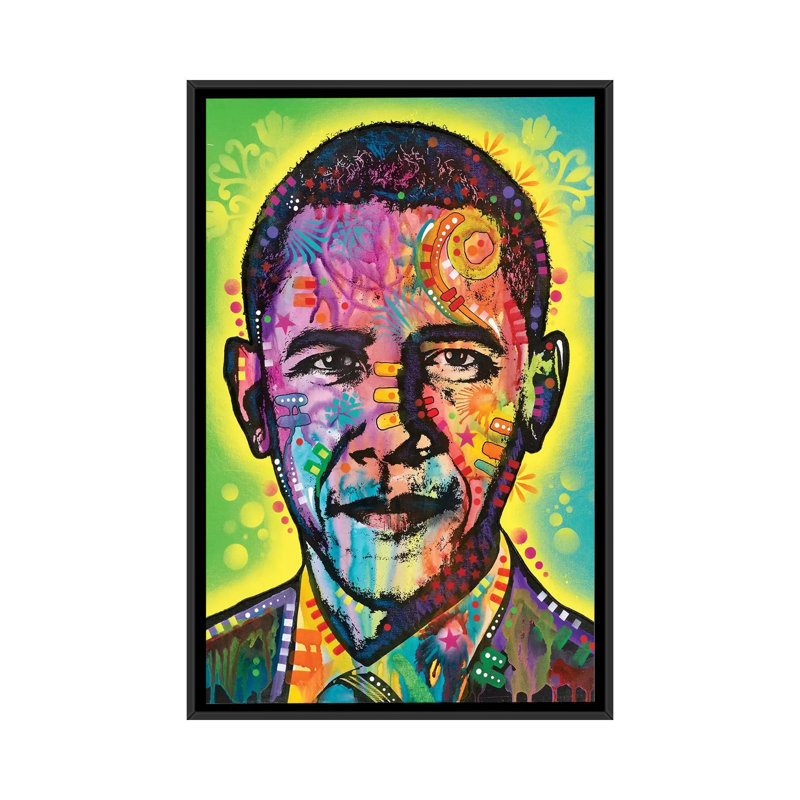 «Obama», impression sur toile, H 60 po x l 40 po x P 1,5 po, Toile encadrée noire, Pas de tapis