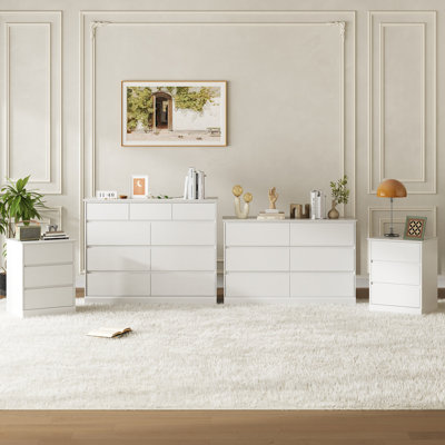 Dornisha 4-Piece Bedroom Set, 47.2" W 9-Drawer Double Dresser & 6-Drawer Double Dresser And Nightstand Set Of 2