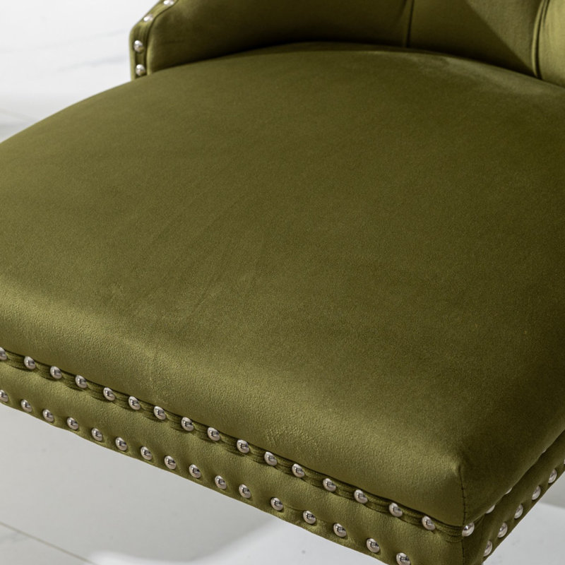 Geddy 20'' H Tufted Velvet Upholstered Side Chair, Silver, Olive Green