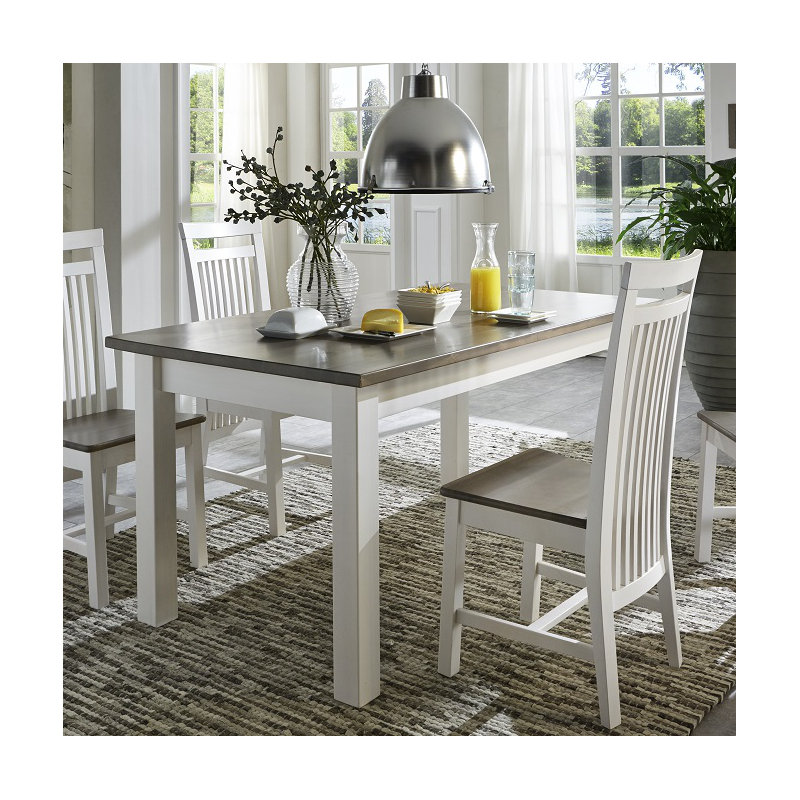 Carey Extendable Pine Solid Wood Dining Table, Grey/Brown/Blue, 78cm H x 120cm L x 78cm W, White
