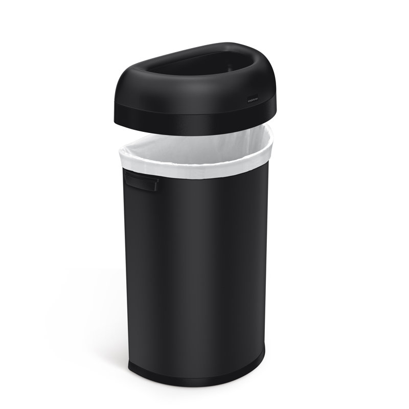simplehuman Semi-Round Open Top Trash Can Commercial Grade Heavy Gauge, Black
