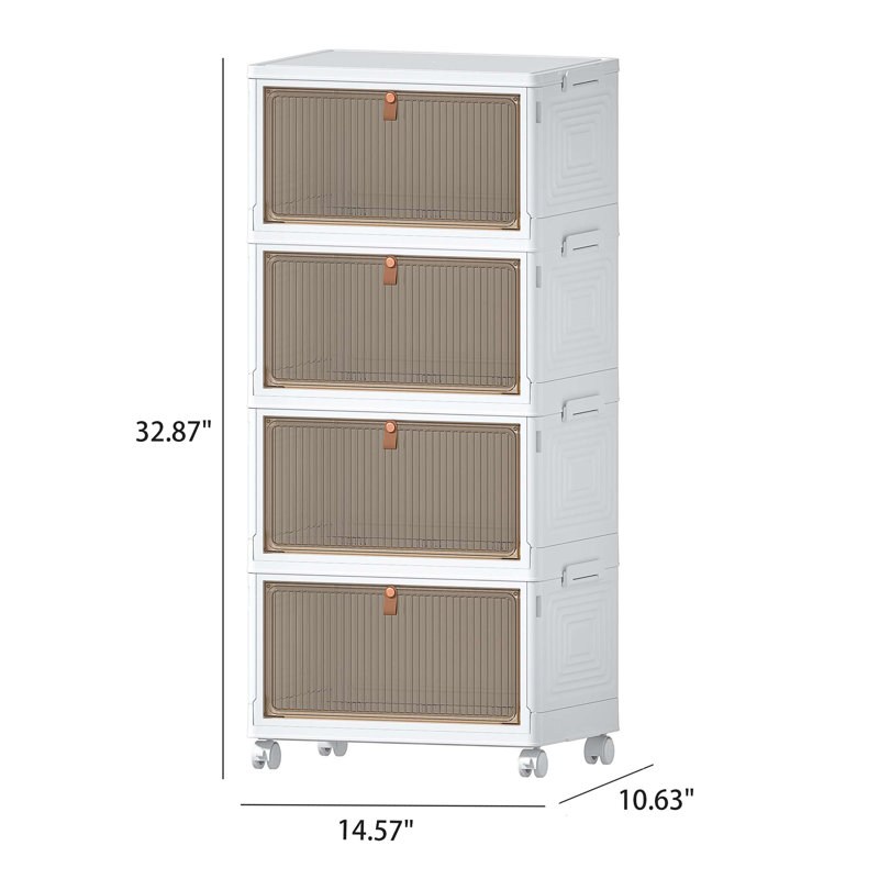Canas  Plastic Foldable Stackable Storage Bin Double Door With Lids And Wheels Display Case Showcase Closet Rectangle Box Organizers And Storage For Electronics, Clothes, Toys