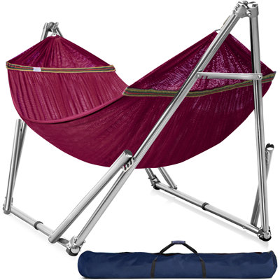 Tranquillo Double Hammock with Stand 650lb Capacity Double Hammock with Spreader Bar, Solid Grade 201 Stainless Steel 30s Set Up, Sturdy Flexible Portable, Outdoor Indoor, Red