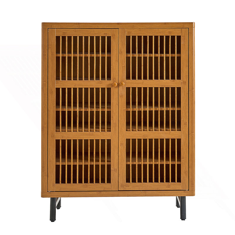 Shoe Cabinet With Shutter Doors, 6-Tier Entryway Shoe Cabinet With Adjustable Shelves, Natural