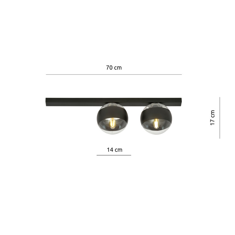 Glass Flush Mount, 18cm H x 20cm W x 11cm D, Transparent/Black