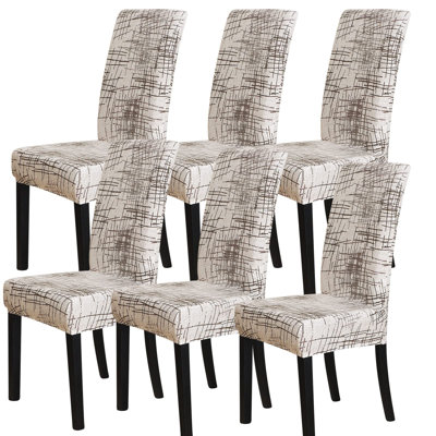 Dining Room Chair Covers Set of 6 Stretch Patterned Kitchen Chair Slipcovers 6PCS Washable Removable -Color