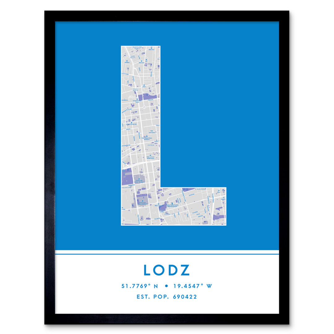Lodz Poland City Map by Wee Blue Coo - Single Picture Frame Typography