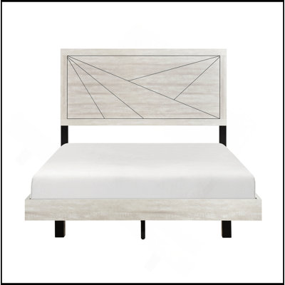 Contemporary Gray Oak Finish Bed Durable Wooden Bedroom Furniture 1Pc Line Pattern Headboard