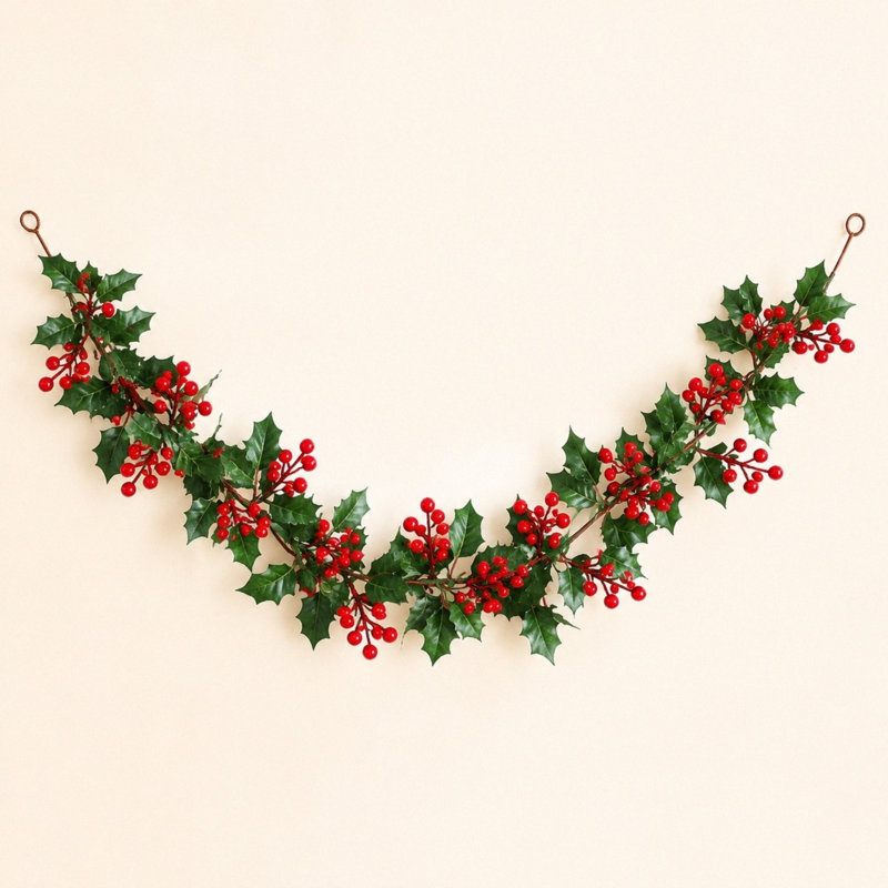 Guirlande de Noël artificielle 5,9 pi houx et baies rouges