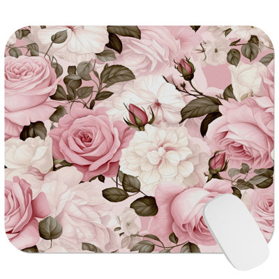 Floral Muted Pink Roses XII Glam Flowers Gaming Cute Office Laptop Desk Pad Gift Mat Square Rectangle Non-Slip Mousepad