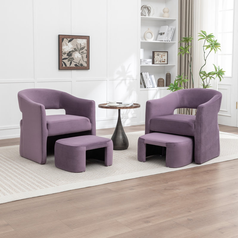 Fauteuil demi-tonneau rembourré avec repose-pieds, Mauve