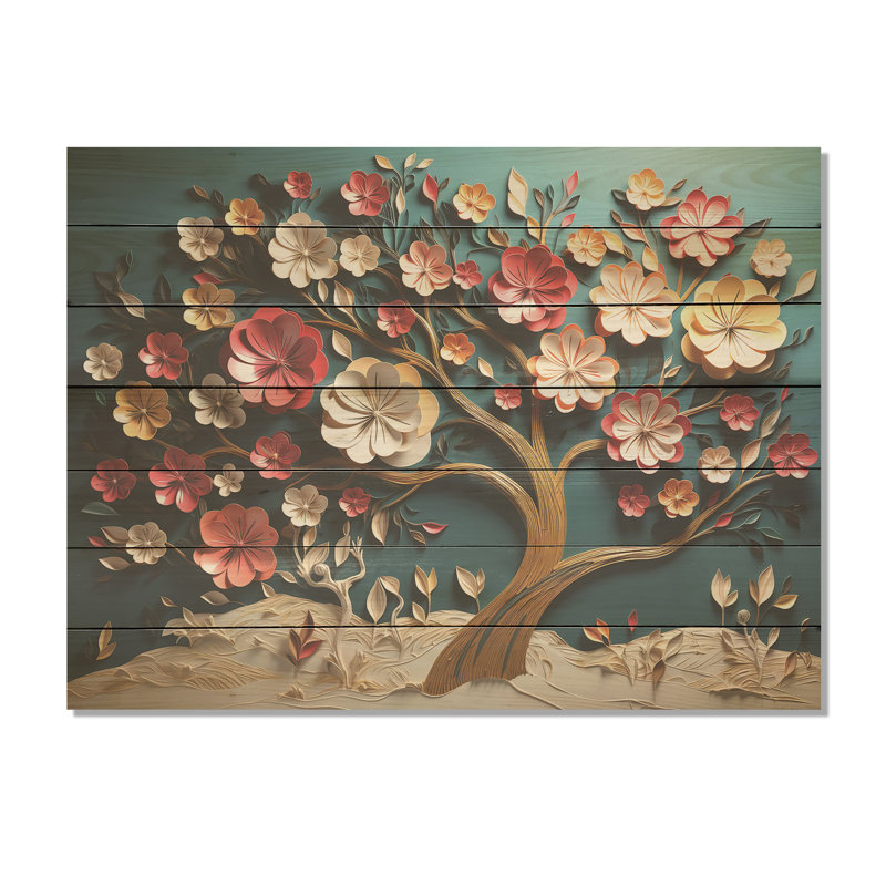 Orchidée rose et bleue, branches d'arbre I, impression sur bois, H 10 po x l 20 po