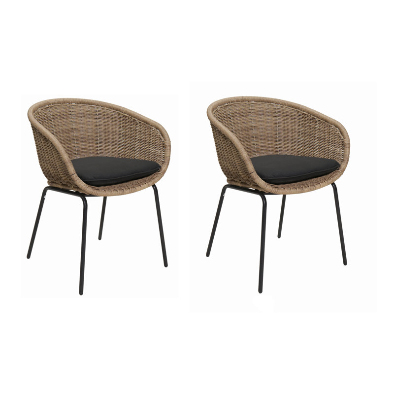Weather-Resistant Outdoor Wicker Rattan Bucket Chair with Plush Cushion - Set of 2 for Patio and Garden