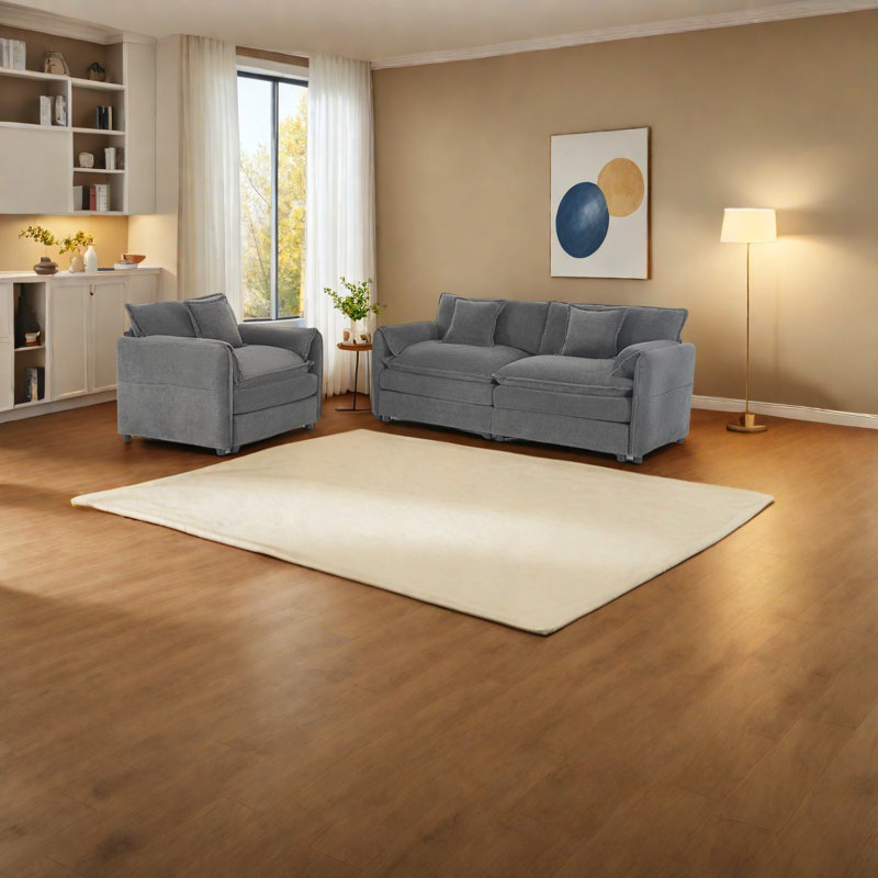 Spacious Chenille Sofas Set, Modern Design For Home Office