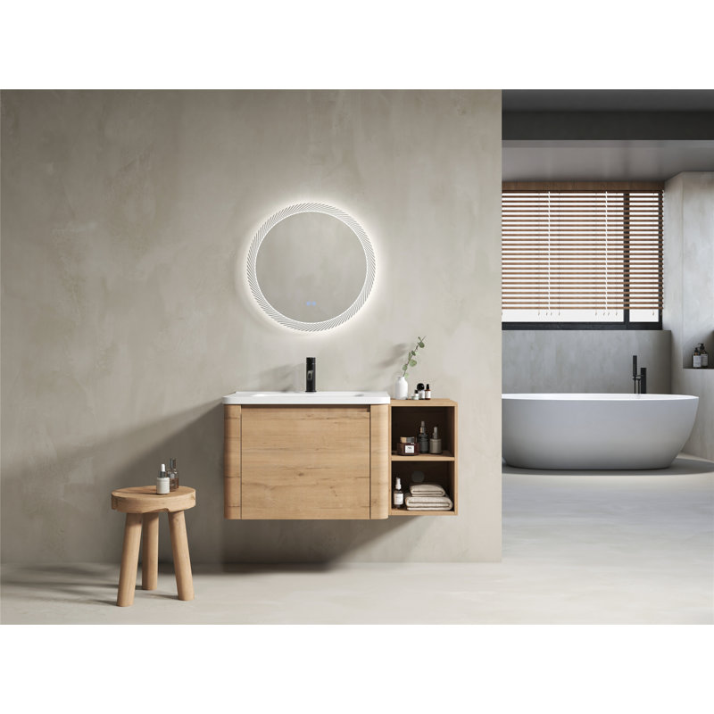 Meuble-lavabo mural avec lavabo et tablettes de rangement et 1 porte à fermeture en douceur, meuble-lavabo pour la maison, appartement