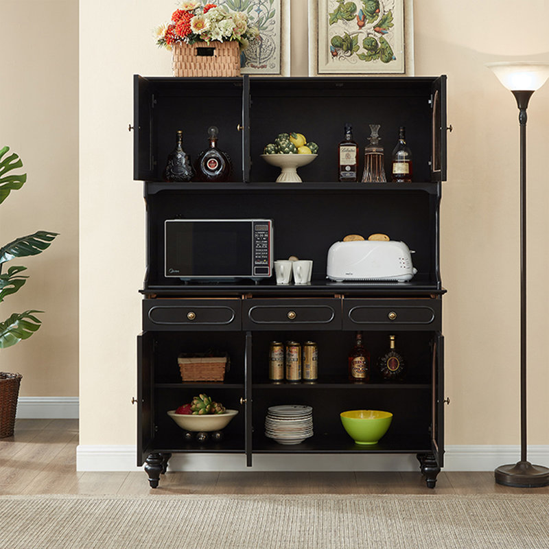 Buffet en bois massif noir, H 69,69 po x l 50,79 po x P 15,35 po