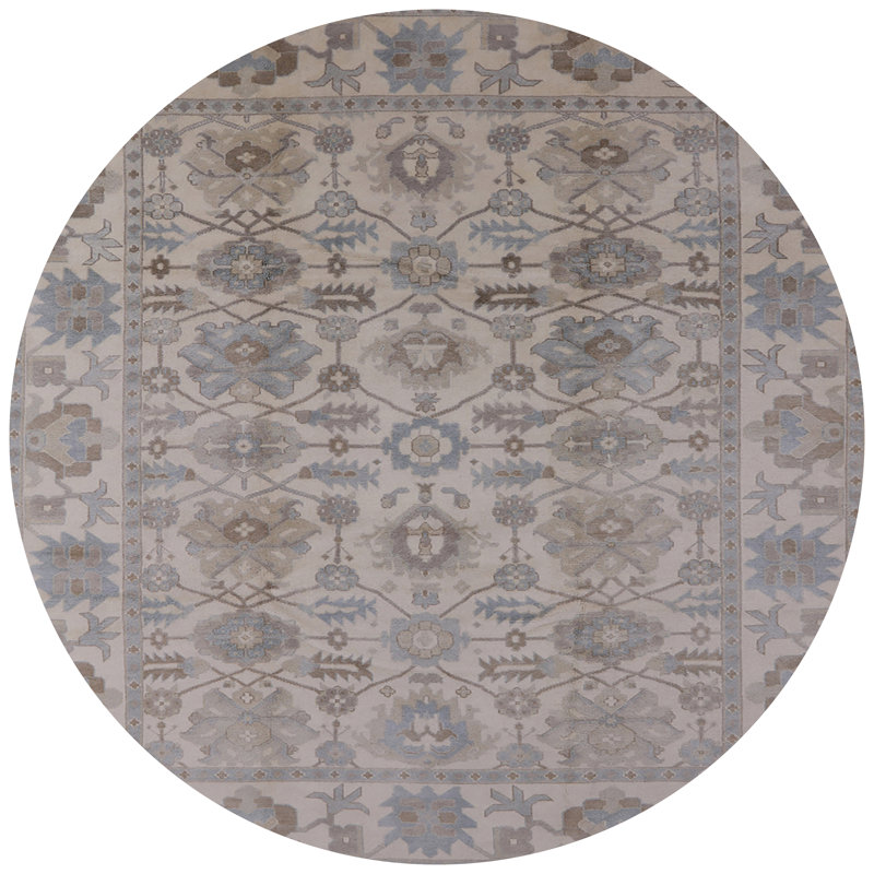 Tapis oriental beige / brun / bleu Arek, Rond 6 pi