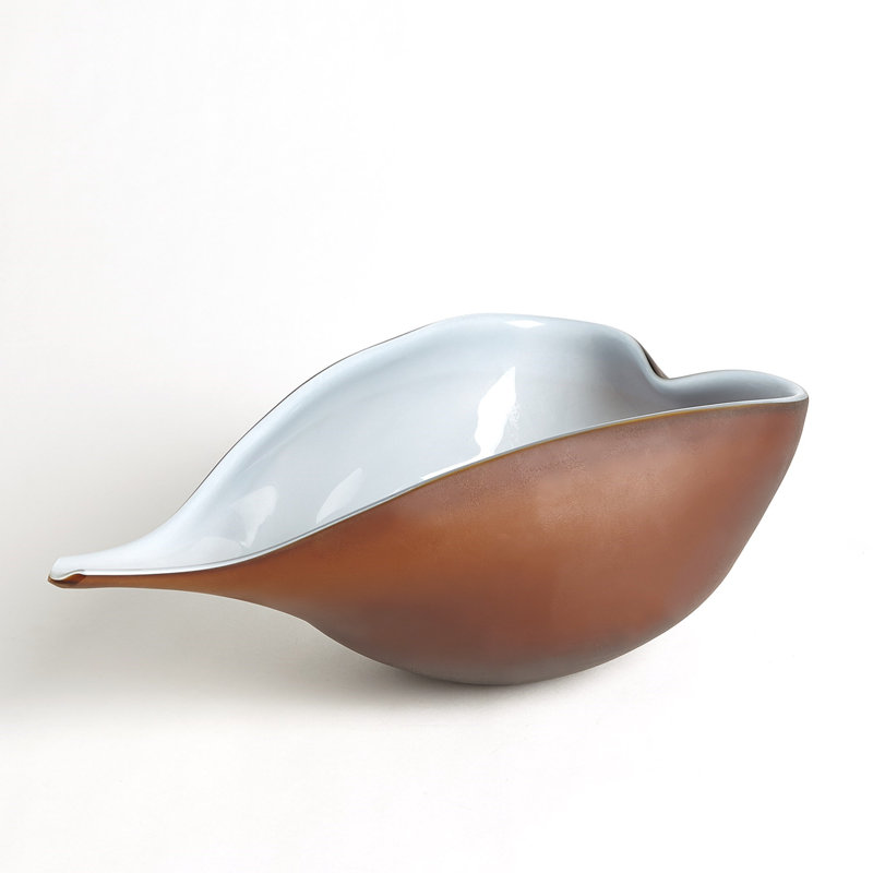 Large Amber and Blue Frosted Glass Decorative Bowl