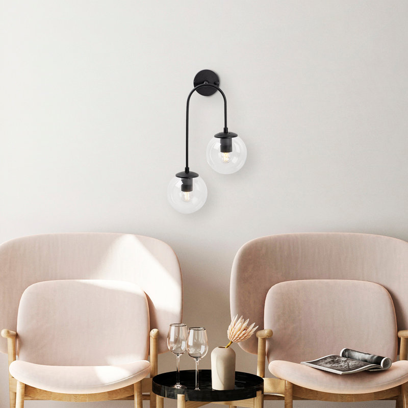 Lampe murale moderne industrielle noire, corps en métal et capuchon en verre, 21,7 po x 9,4 po x 21,7 po | 2 x douilles E14 (15 W maximum) | Design épuré pour décoration scandinave et fantaisiste | Idéal pour le salon, la chambre à coucher ou le bureau