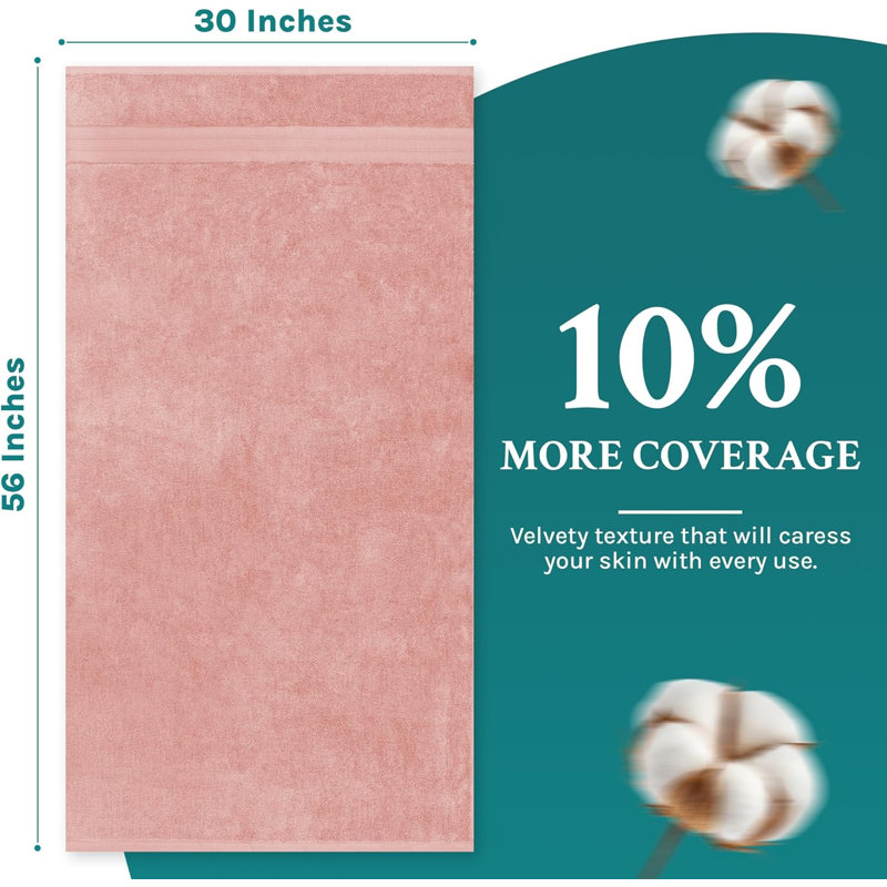 Ensemble de 2 serviettes de bain Arconiz, 100% coton, 30 po x 56 po, Rose, Serviettes de bain ‑ emballage de deux