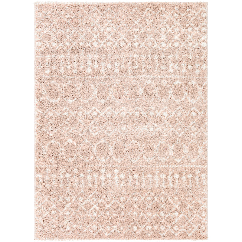 Modern Shaggy Area Pink/Cream, Rectangle 200 x 275cm