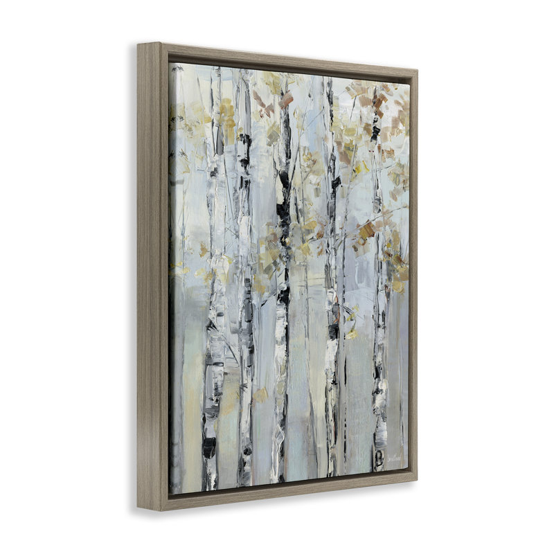 Abstrait de bouleau d'automne, H 31 po x l 25 po, Cadre flottant orme Montalcino