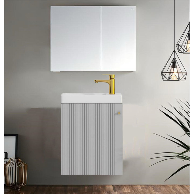 15.95" Wall-Mounted Bathroom Vanity with Ceramic Top, Gray