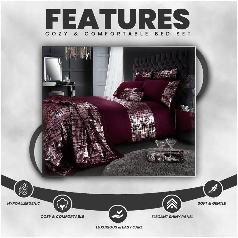 Polyester Solid Colour Duvet Cover with Pillowcases, Burgundy, Kingsize Duvet Cover + 2 Standard Pillowcase