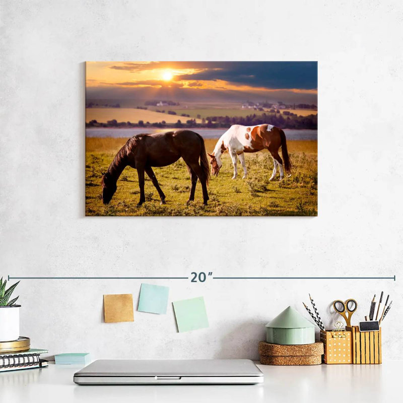 Brampt Horses On Pasture, 8" H x 12" W