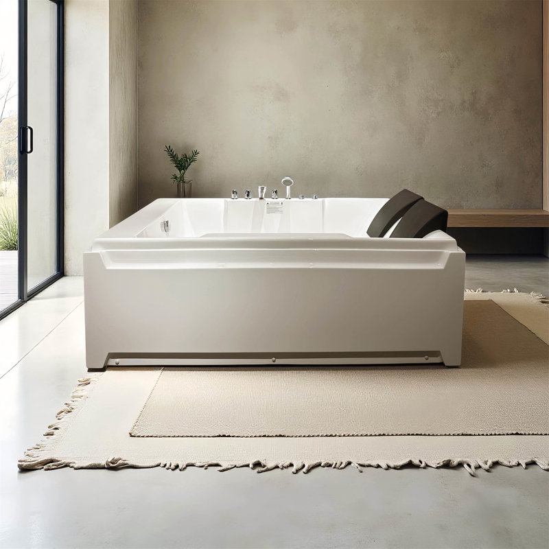 X-031 Whirlpool Tub,73" X 48" Jetted Bathtub For 2 Person, Hydro Massage & Chromatherapy,UL Certified,UPC Certified,3 Sided Apron,Acrylic ,110 Gallons,Left Drain