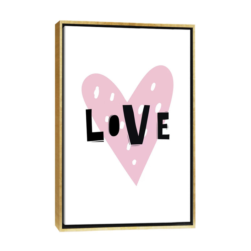 «Love Heart Scandi», reproduction d'art textuel, Pas de tapis, H 60 po x l 40po x P 1,5 po, Toile encadrée d'or