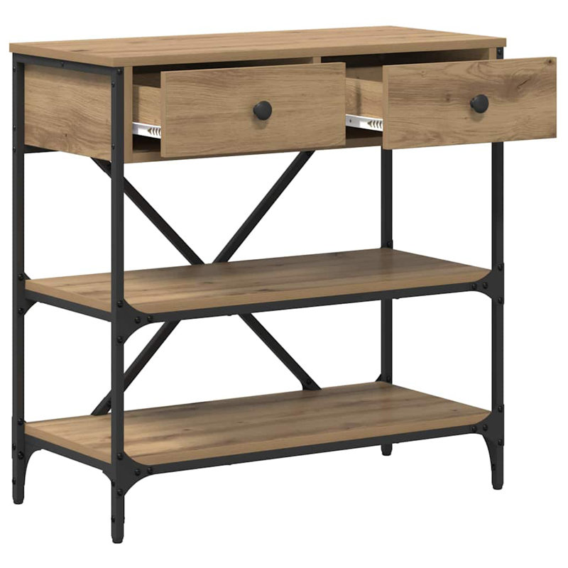  Console Table With Drawer With Shelf Old Engineered, 75cm H x 75cm W x 34.5cm D, Artisan Oak