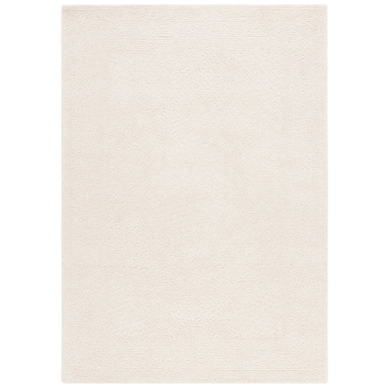 Tapis oriental texturé en coton et laine touffeté à la main ivoire, Rectangle 4 pi x 6 pi
