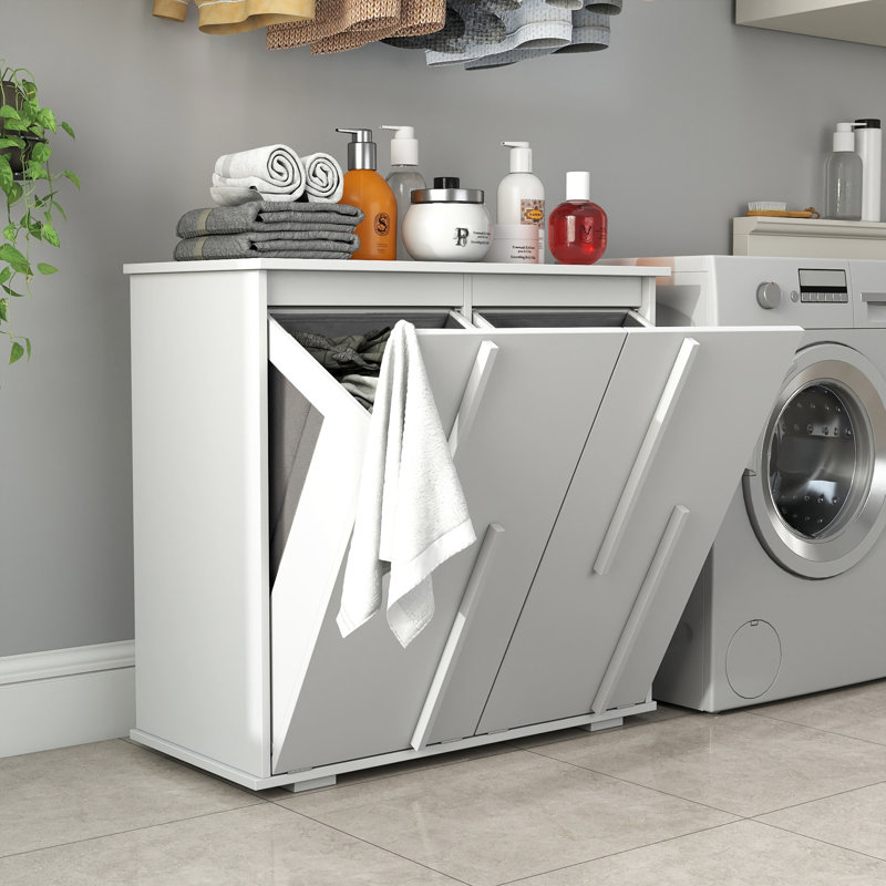 Armoire à linge, avec 2 sacs à doublure amovibles et portes cannelées