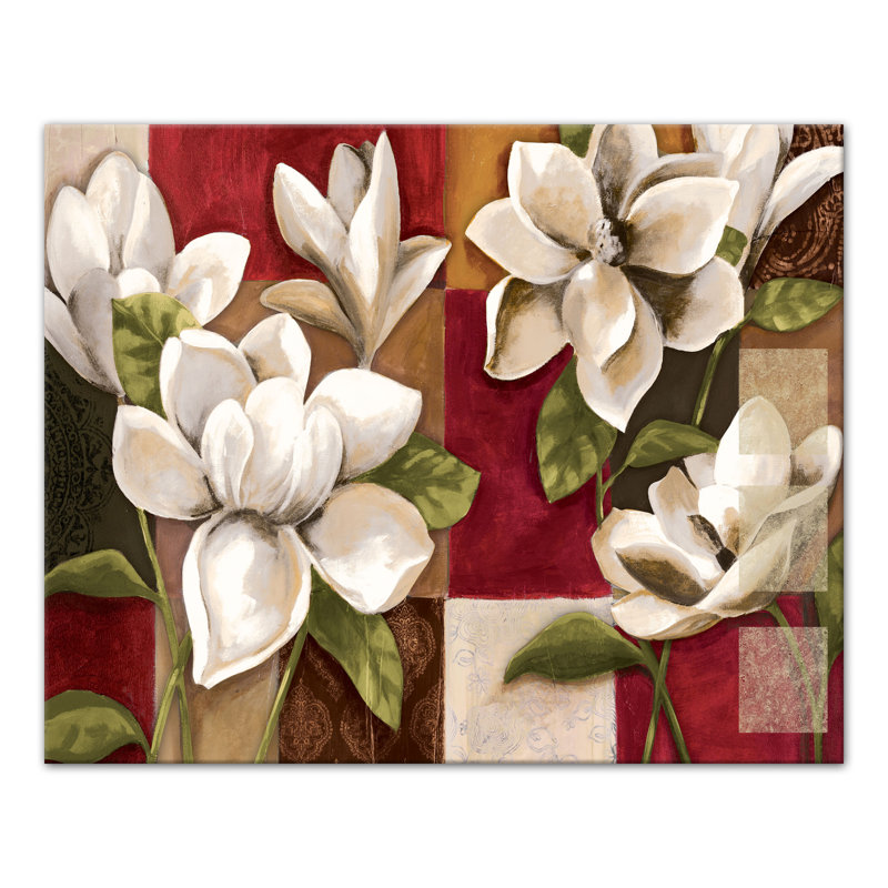 Patchwork de magnolias sur toile, H 16 po x l 20 po x P 1,25 po