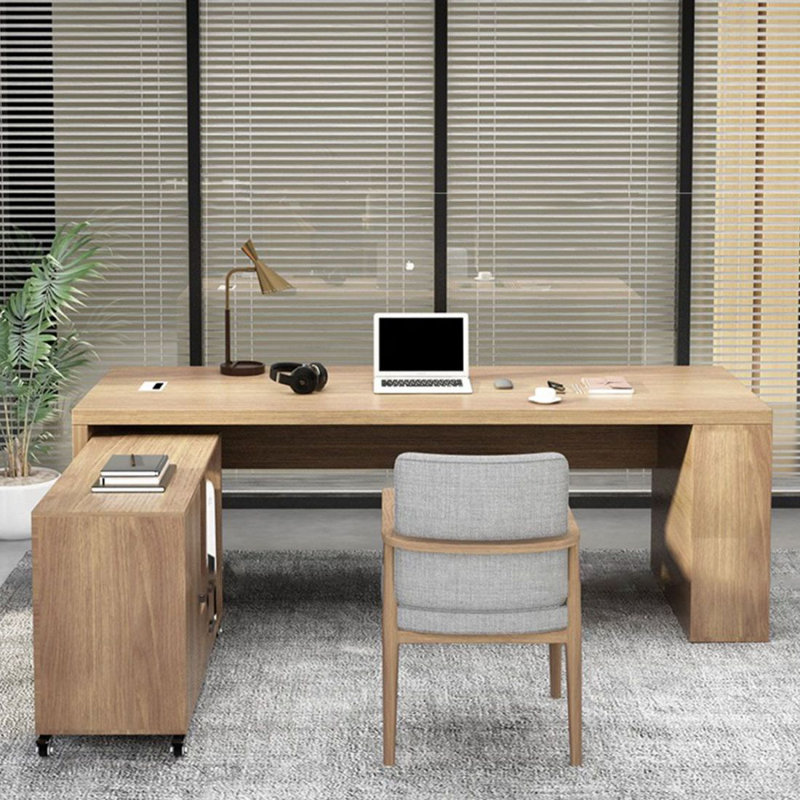 Bureau de direction en bois massif avec tiroirs Burlywood, Retour à gauche, H 29,53 po x l 70,87 po x P 27,56 po