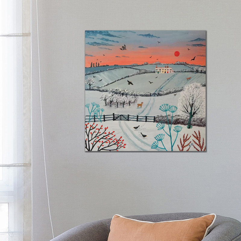 Sunset Over Winter Hills by Jo Grundy - Wrapped Canvas Painting, 66.04 cm H x 66.04 cm W x 3.175 cm D