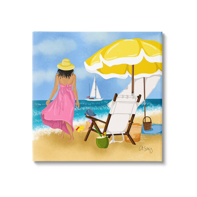 «Woman Strolling Beach Wrarap Canvas» par Ale Saiz Studio sur toile, H 24 po x l 24 po