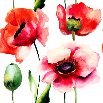 Southaven Stylized Poppy Flowers Illustration - Wrapped Canvas Print