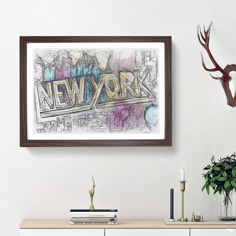 New York City Graffiti in Abstract - Picture Frame Graphic Art Print, Walnut Framed, 48cm H x 65cm W x 2cm D