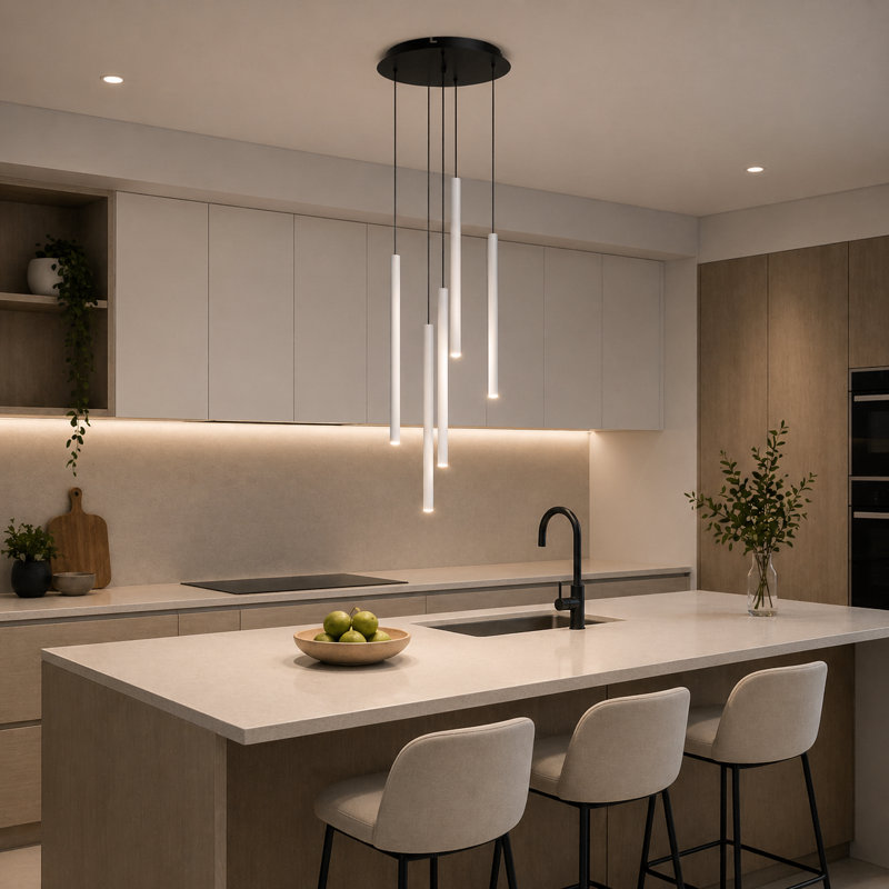 Luminaire suspendu cylindrique à 5 lumières DEL Baileyton, blanc