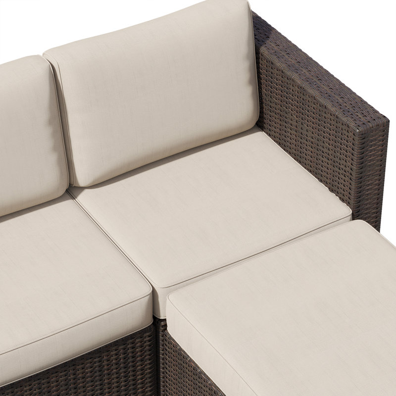 Ensemble de conversation modulaire en rotin avec coussin 6 pièces Baecher (entièrement assemblé), Beige/brun