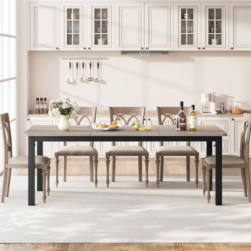 Industrial Dining Table for 6-8 People, 78.7 Inch Long Wooden Kitchen Table with Sturdy Metal Frame & Finish - Seats 6 Rectangular Counter for Dinner