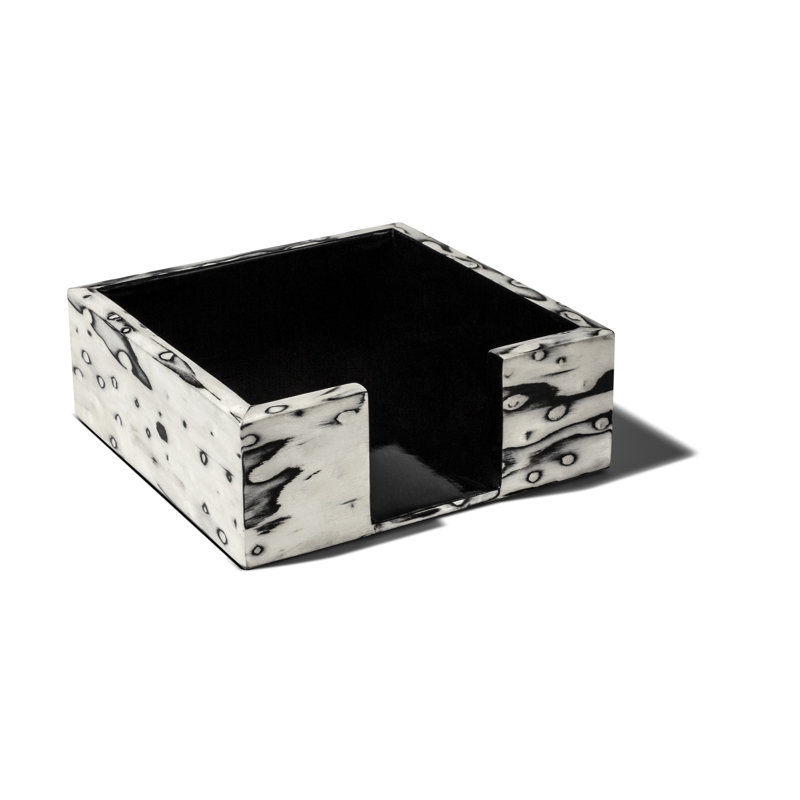 Burl Veneer Dinner Napkin Holder, Black/Cream, 2.3" H x 6.5" W x 6.5" D