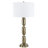Modern Stacked Metal Table Lamp with Glass Accents and Linen Shade-512851586